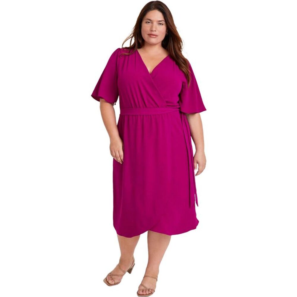 Connected Apparel Womens Plus Size Solid Midi Dress, NWT